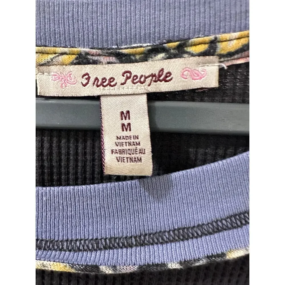 Free People Mixed Print Thermal Top Waffle Knit Raglan Bandana Print Boho M